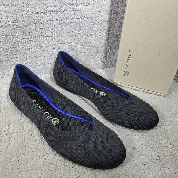Rothys The Flat Black Solid Round Toe Slip on Flat Shoes Multiple Sizes