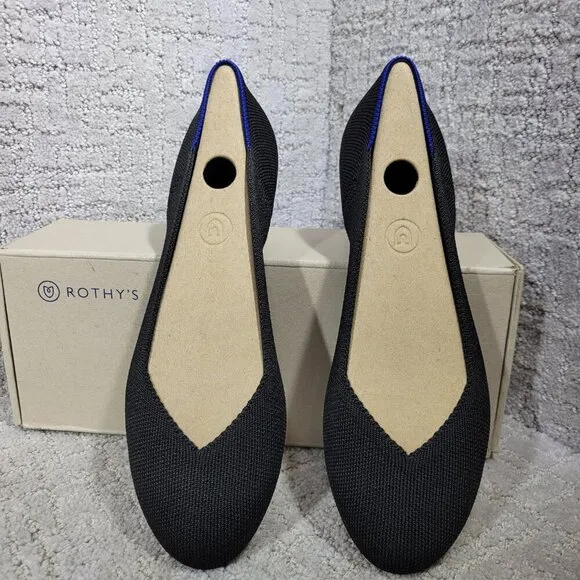 Rothys The Flat Black Solid Round Toe Slip on Flat Shoes Multiple Sizes