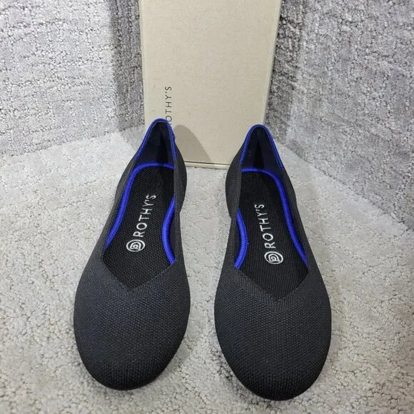 Rothys The Flat Black Solid Round Toe Slip on Flat Shoes Multiple Sizes