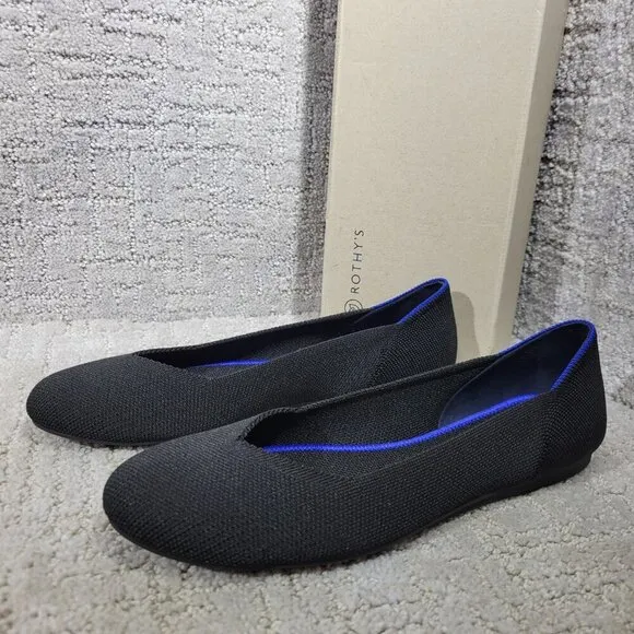 Rothys The Flat Black Solid Round Toe Slip on Flat Shoes Multiple Sizes