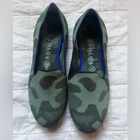 Rothy's The Loafer Classic Olive Green Camo Slip On Flats Shoes - Women 9