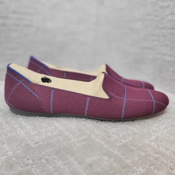Rothy's The Loafer Women's Size US 10.5 Burgundy Grid Plaid Slip On Flat Shoes