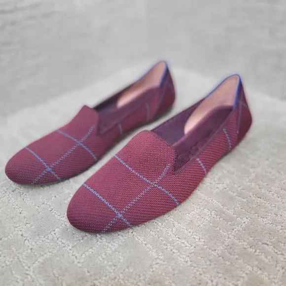 Rothy's The Loafer Women's Size US 10.5 Burgundy Grid Plaid Slip On Flat Shoes