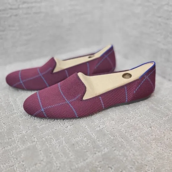 Rothy's The Loafer Women's Size US 10.5 Burgundy Grid Plaid Slip On Flat Shoes