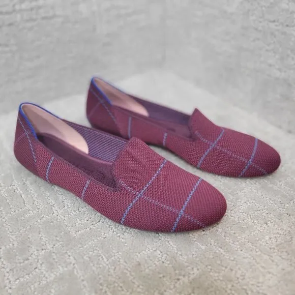 Rothy's The Loafer Women's Size US 10.5 Burgundy Grid Plaid Slip On Flat Shoes