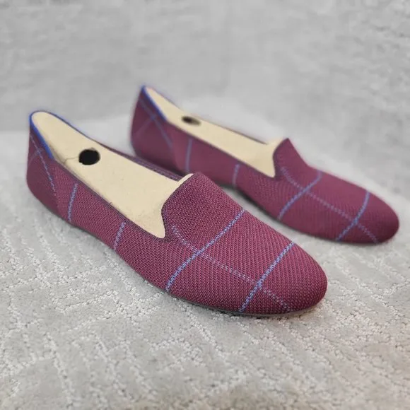 Rothy's The Loafer Women's Size US 10.5 Burgundy Grid Plaid Slip On Flat Shoes