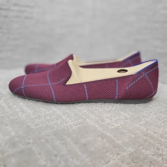 Rothy's The Loafer Women's Size US 10.5 Burgundy Grid Plaid Slip On Flat Shoes