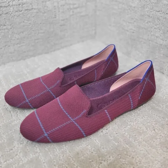 Rothy's The Loafer Women's Size US 10.5 Burgundy Grid Plaid Slip On Flat Shoes