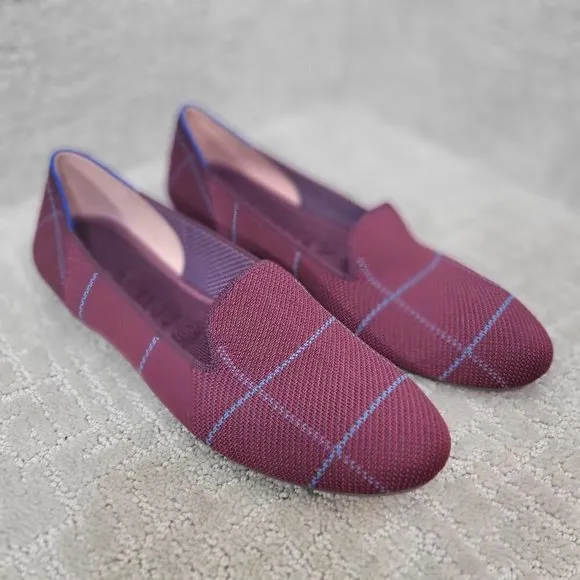 Rothy's The Loafer Women's Size US 10.5 Burgundy Grid Plaid Slip On Flat Shoes