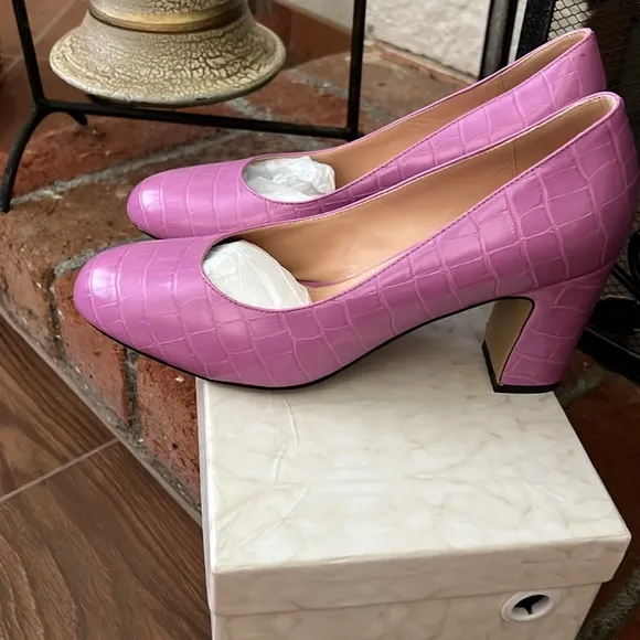 Round Toe Block Heel Pumps Slip On Chunky High Heels Classic Dress Shoes 3”
