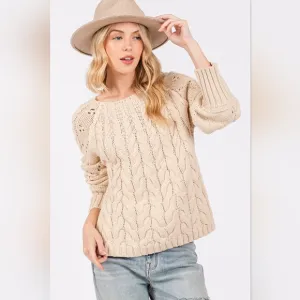 SAGE   FIG Cable-Knit Long Sleeve Sweater