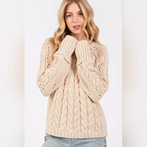 SAGE   FIG Cable-Knit Long Sleeve Sweater