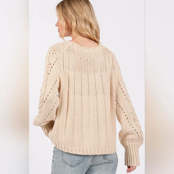 SAGE   FIG Cable-Knit Long Sleeve Sweater