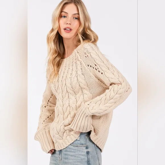SAGE   FIG Cable-Knit Long Sleeve Sweater