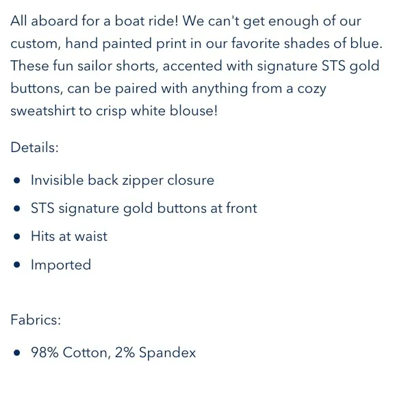 Sail to Sable STS Sail Boat Print Gold Button Shorts - M