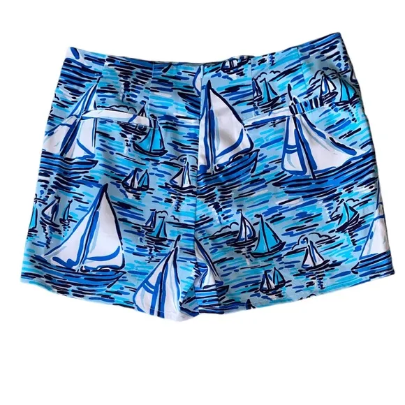 Sail to Sable STS Sail Boat Print Gold Button Shorts - M