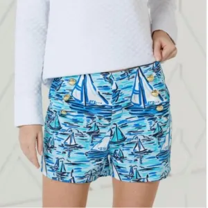 Sail to Sable STS Sail Boat Print Gold Button Shorts - M