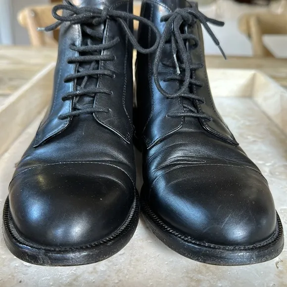 Saint Laurent black smooth leather lace up army boot. Size 37.5 w box &amp; shoe bag