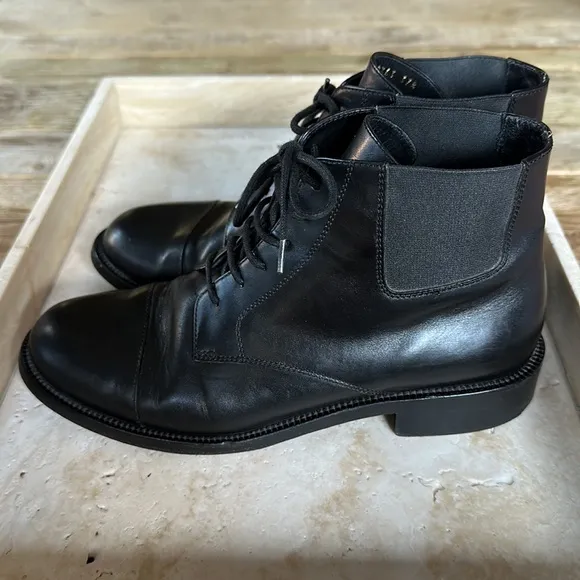 Saint Laurent black smooth leather lace up army boot. Size 37.5 w box &amp; shoe bag