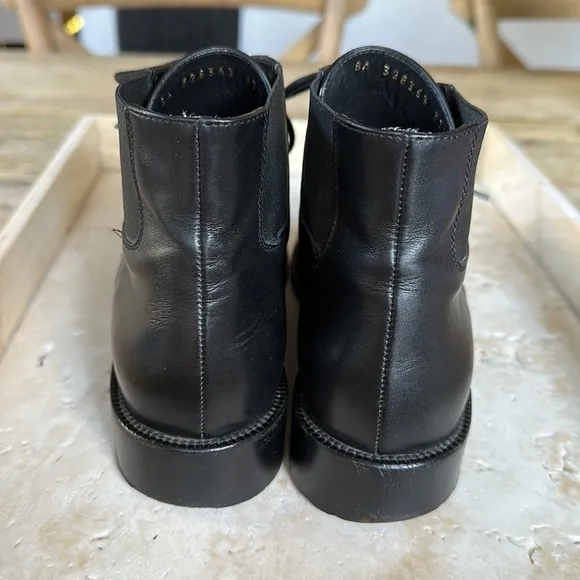 Saint Laurent black smooth leather lace up army boot. Size 37.5 w box &amp; shoe bag