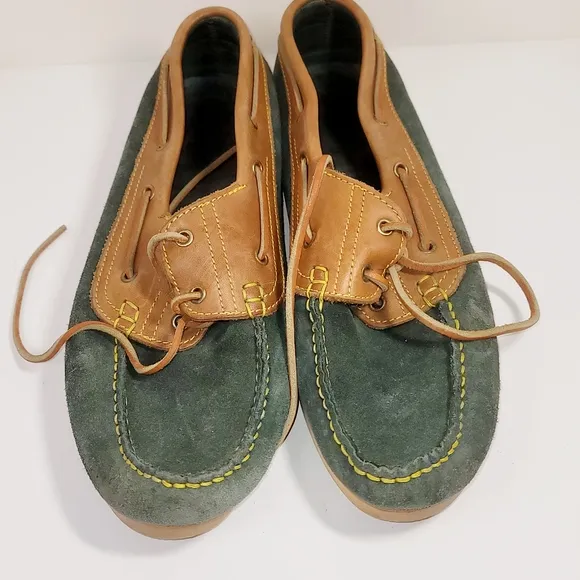 Saint Laurent Green and Tan Boat Shoes with Suede and Leather Size 12