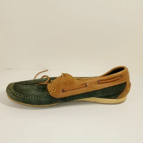 Saint Laurent Green and Tan Boat Shoes with Suede and Leather Size 12