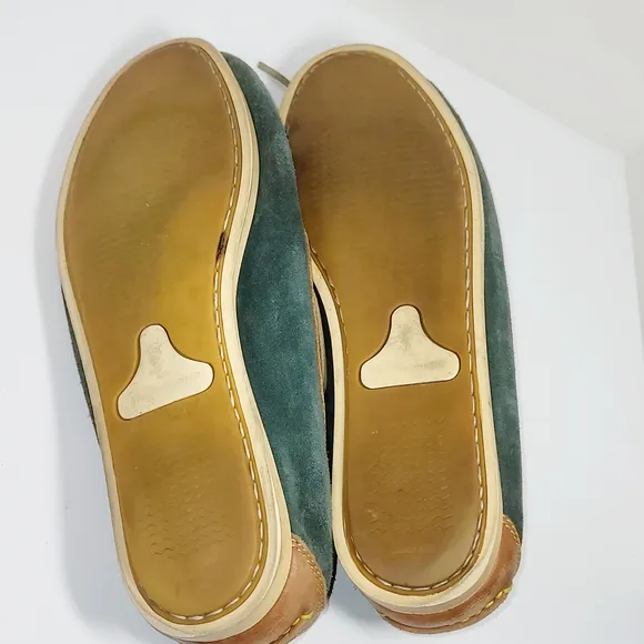 Saint Laurent Green and Tan Boat Shoes with Suede and Leather Size 12