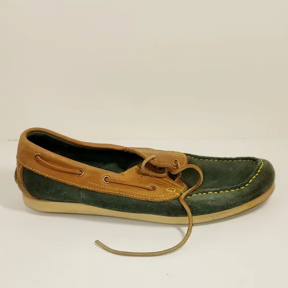 Saint Laurent Green and Tan Boat Shoes with Suede and Leather Size 12