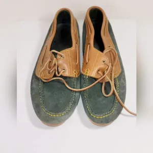 Saint Laurent Green and Tan Boat Shoes with Suede and Leather Size 12
