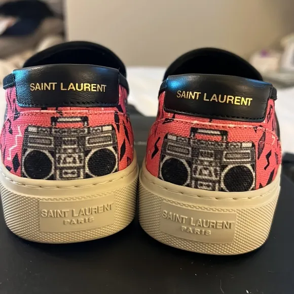 Saint Laurent YSL Tela Olona Pink Black Stampa Radio Slip On Sneakers EU 39.5