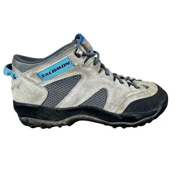 Salomon Suede &amp; Mesh Low-Cut Hiking Trail Shoes Boots Size 8.5 Blue Grey