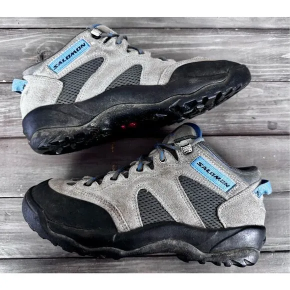 Salomon Suede &amp; Mesh Low-Cut Hiking Trail Shoes Boots Size 8.5 Blue Grey