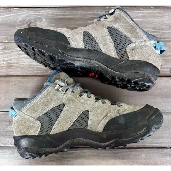 Salomon Suede &amp; Mesh Low-Cut Hiking Trail Shoes Boots Size 8.5 Blue Grey