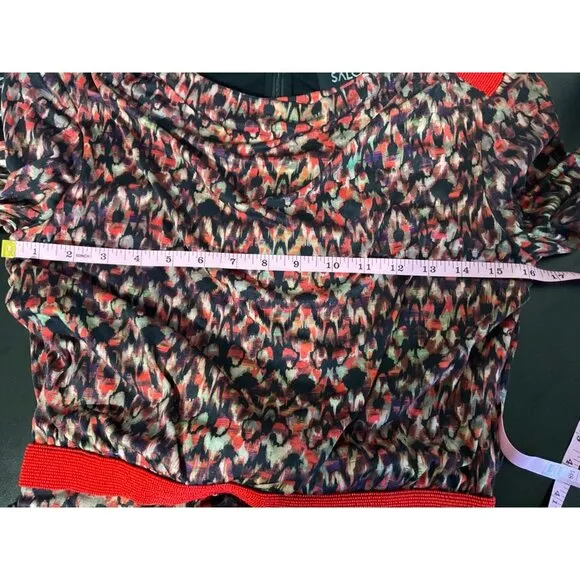 SALONI Dress Silk Boat Neck Beaded Printed Long Sleeve sz. 8