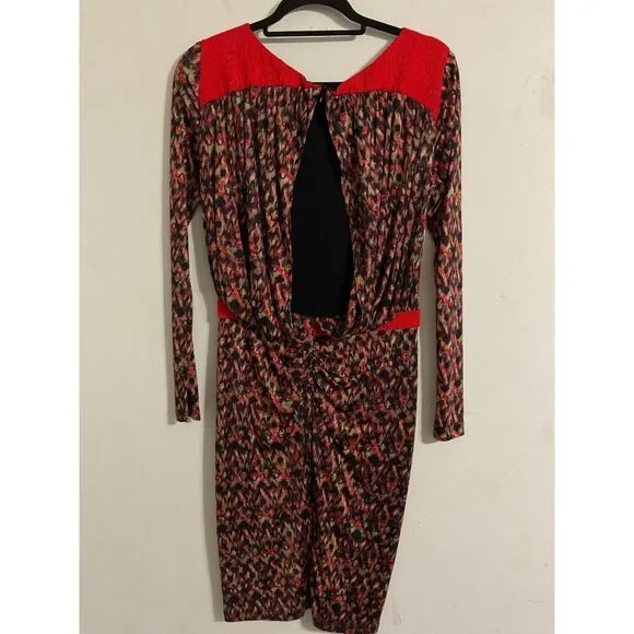 SALONI Dress Silk Boat Neck Beaded Printed Long Sleeve sz. 8