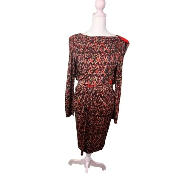 SALONI Dress Silk Boat Neck Beaded Printed Long Sleeve sz. 8