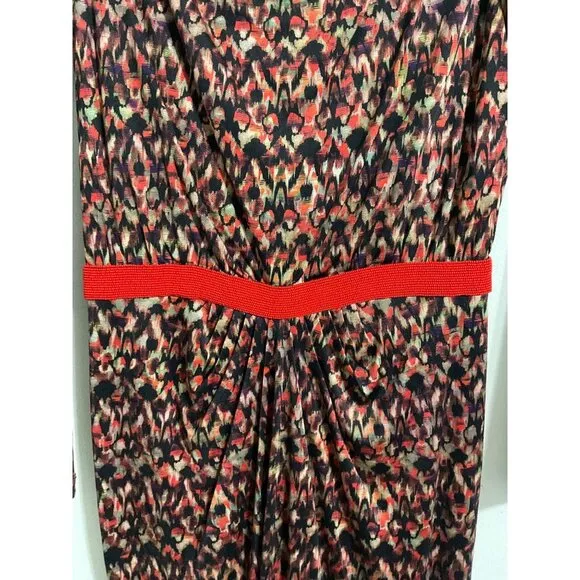 SALONI Dress Silk Boat Neck Beaded Printed Long Sleeve sz. 8