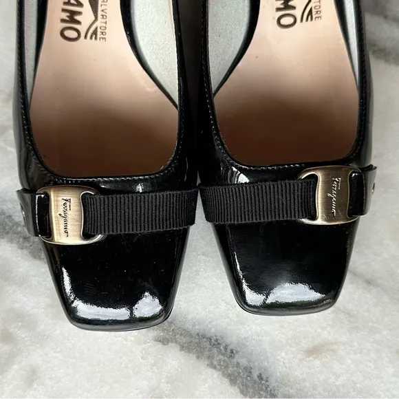 Salvatore Ferragamo Black Heels Classic Patent Leather Pumps