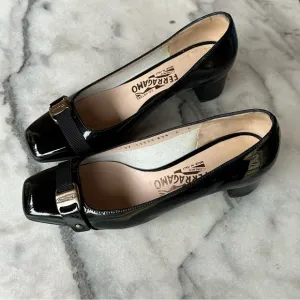 Salvatore Ferragamo Black Heels Classic Patent Leather Pumps