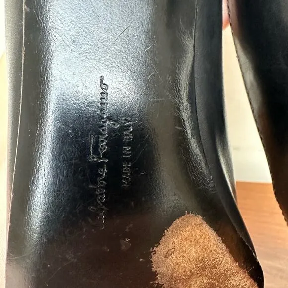 Salvatore Ferragamo Black Leather Heels - Size 7B - Made in Italy