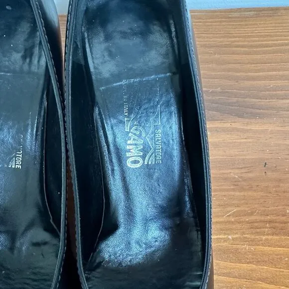 Salvatore Ferragamo Black Leather Heels - Size 7B - Made in Italy