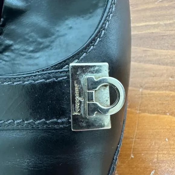 Salvatore Ferragamo Black Leather Heels - Size 7B - Made in Italy