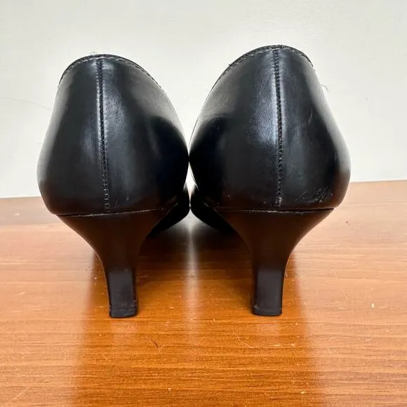 Salvatore Ferragamo Black Leather Heels - Size 7B - Made in Italy
