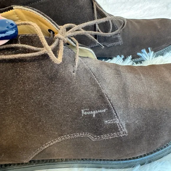 Salvatore Ferragamo Brown Suede Men’s Lace‎ up Boots.