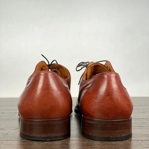 Salvatore Ferragamo Cap Toe Oxford Shoes Mens 11.5 Brown Pebble Leather Italy