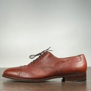 Salvatore Ferragamo Cap Toe Oxford Shoes Mens 11.5 Brown Pebble Leather Italy