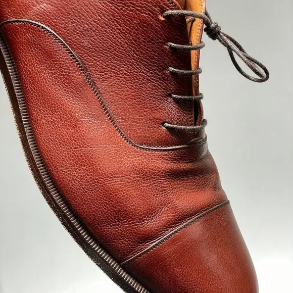 Salvatore Ferragamo Cap Toe Oxford Shoes Mens 11.5 Brown Pebble Leather Italy