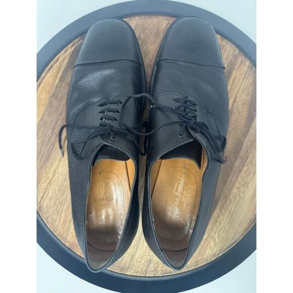 Salvatore Ferragamo Classic Black Leather Lace Up Oxford Shoes Men's Size 11.5