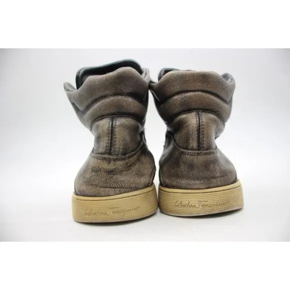 Salvatore Ferragamo Men Size 10.5 D Leather High Top Shoes Brownish Red Sneakers