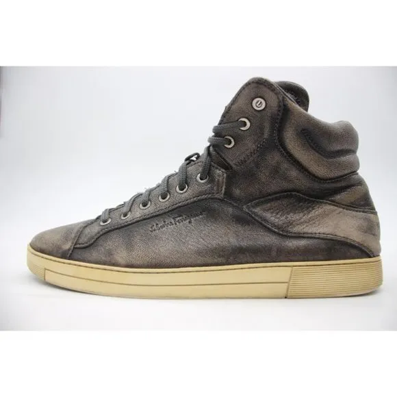 Salvatore Ferragamo Men Size 10.5 D Leather High Top Shoes Brownish Red Sneakers